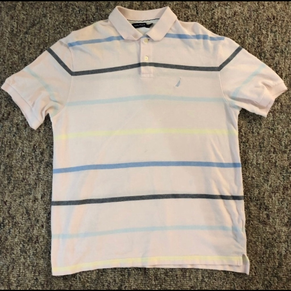 Men’s Lg Pink Stripe Nautica Polo Shirt